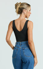Jamie Bodysuit - V Neck Bodysuit in Black