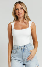 Nerine Bodysuit - Wide Strap Scoop Neck in White