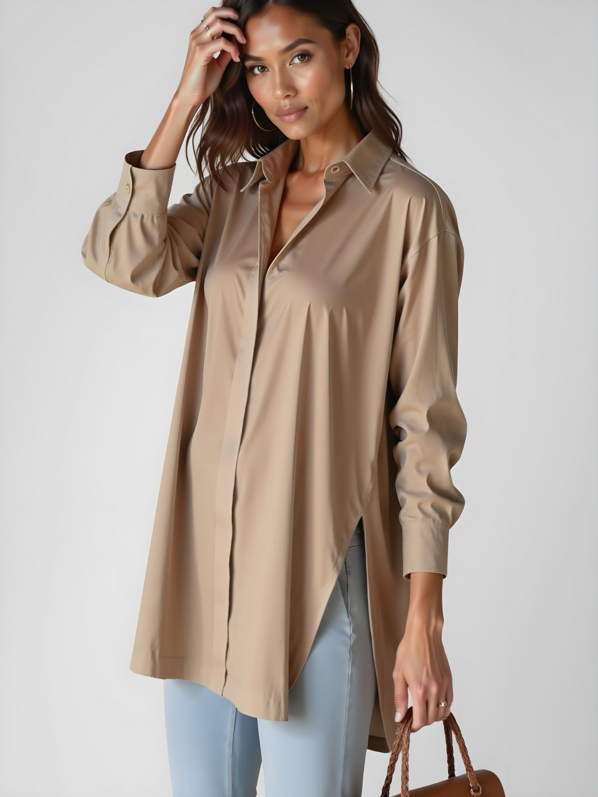 Oversized Lapel Button Shirt Dress